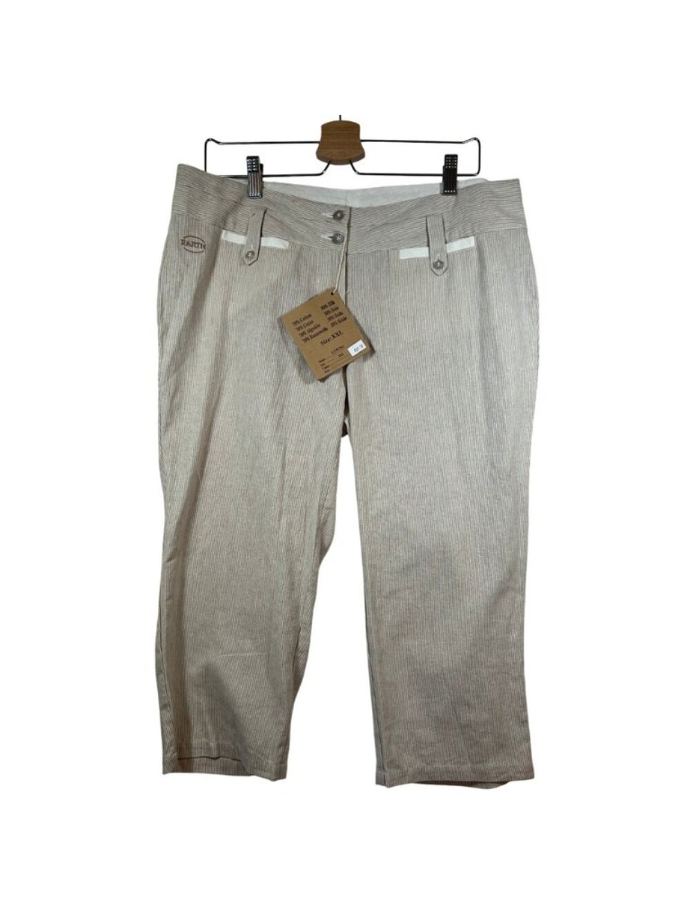 The Earth Collection‎ Cotton Silk Striped Capri Pants Beige White XXL NWT
